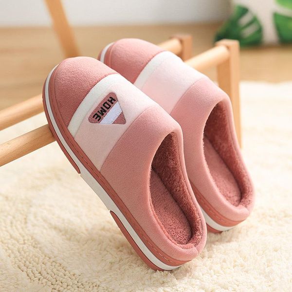 

women warm striped slipper indoors anti-slip winter house shoes bedroom slippers men cotton, Black