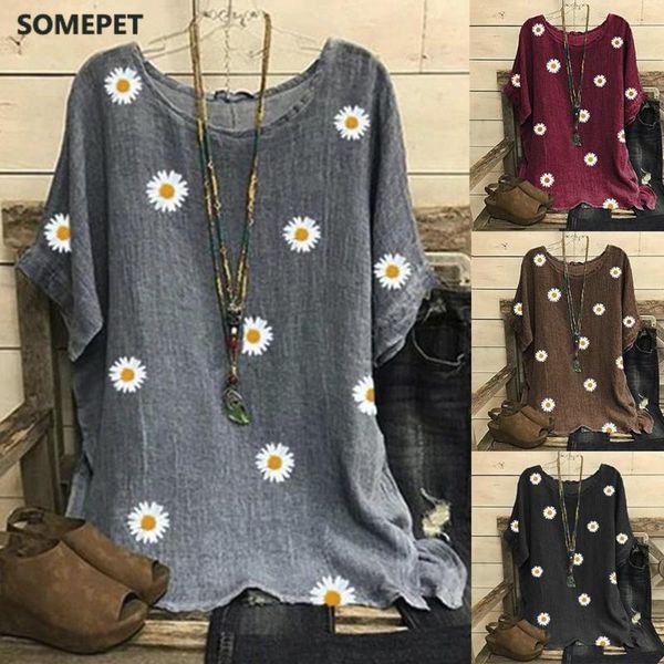 

women summer daisy printed t-shirt fashion long sleeve lady loose tee shirt femme plus size blusas femininas pullover women's, White