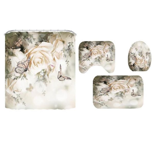 

shower curtains roses butterfly flower white printed floral waterproof polyester bathroom curtain for bathtub decor