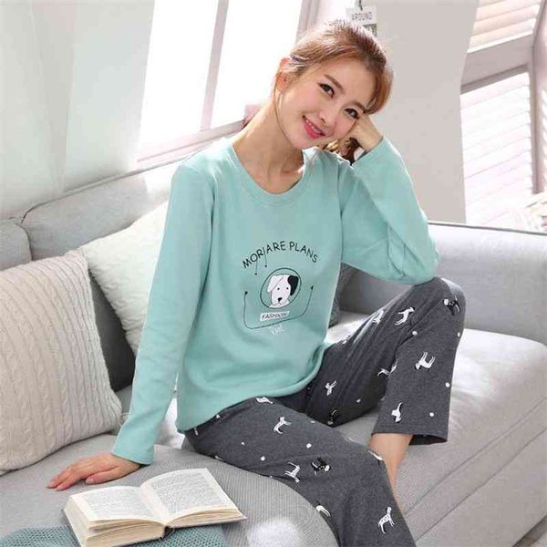 

womens pajamas set autumn winter thicken cotton pyjamas women cartoon pijama pattern pajamas set thin pijama mujer sleepwear 210330, Black;red