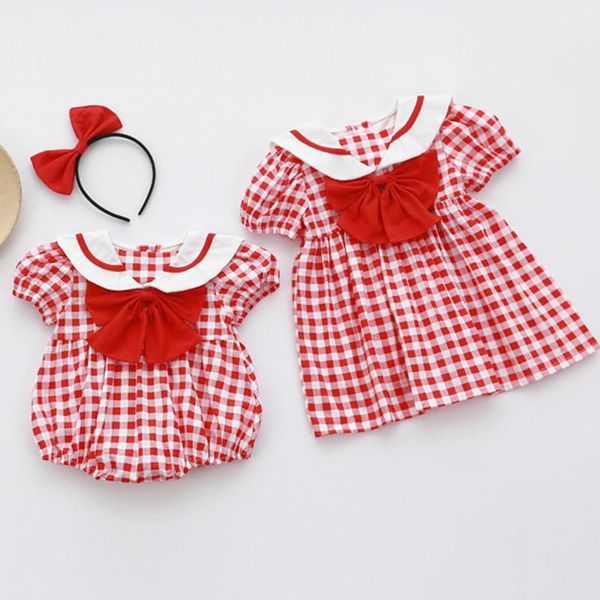 

rompers red/white plaid romper for baby girls clothes summer short puff sleeve infant jumpsuit toddler petal collar dress, Blue