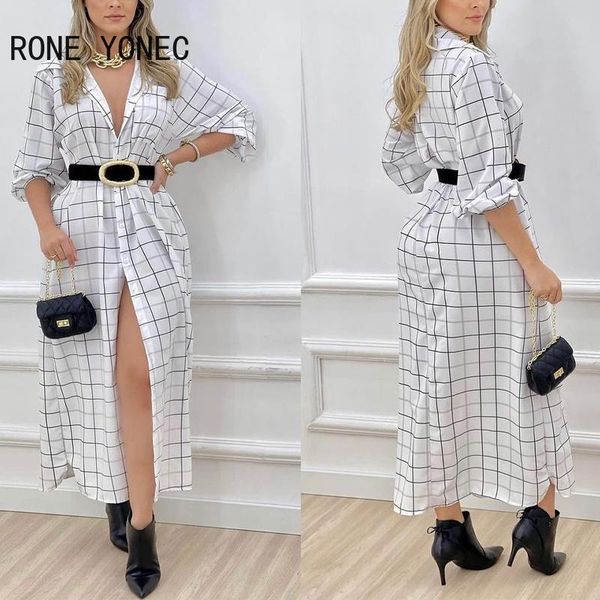 

casual dresses women elegant plaid long sleeves sashes maxi working, Black;gray