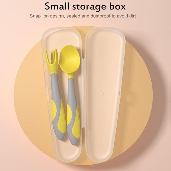 

cups, dishes & utensils training fork spoon baby silicone children's cutlery soft with storage box for auxiliary food set