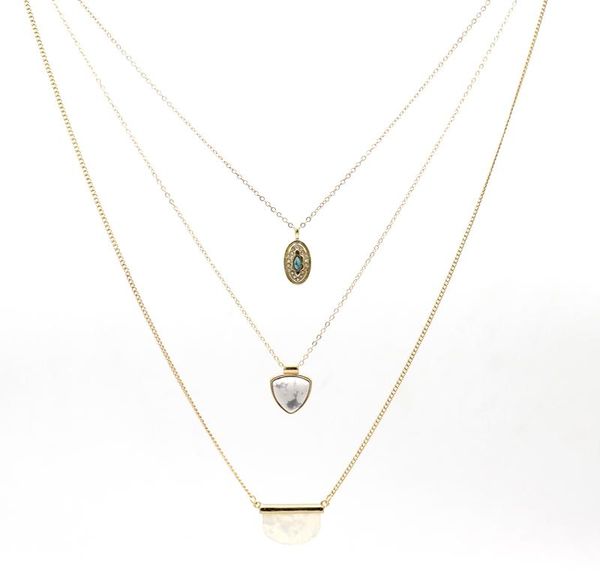 

pendant necklaces fashion 3 layers white marble stone pave small oval gift for women, Silver
