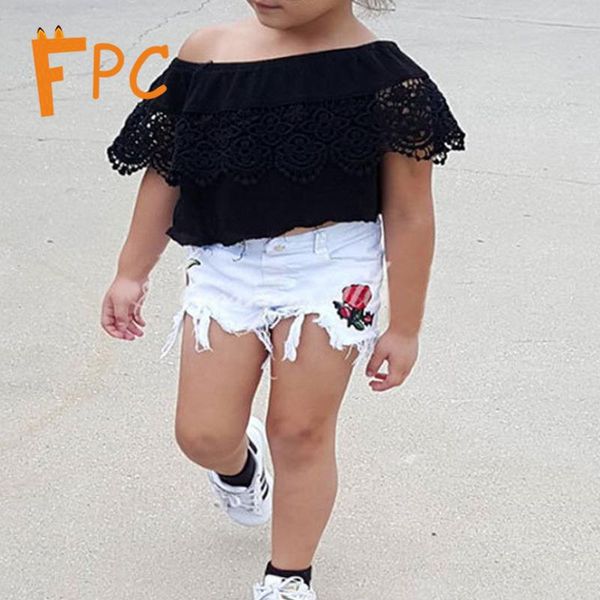 

clothing sets 2pcs fashion solid hallow out floral print hole two-piece suit girls skinny elastic waist slash neck cloak sleeve shorts 1-7t, White