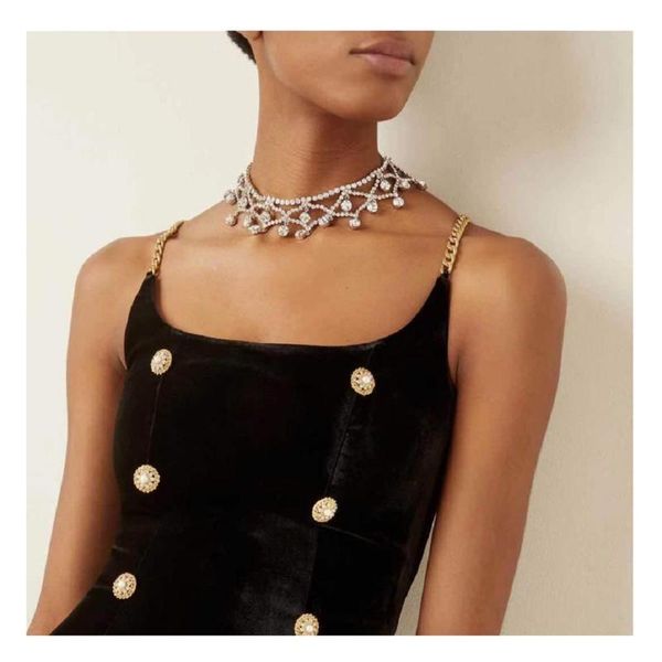 

pendant necklaces 2021 retro exaggerated mesh water drop hollow tassel crystal necklace, Silver