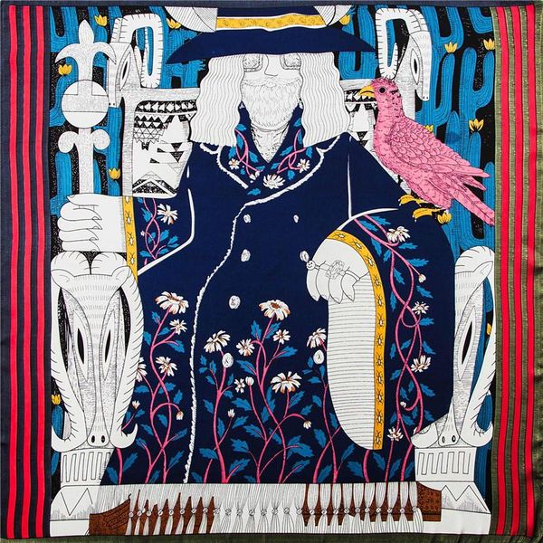 

scarves pobing scarecrow print square wraps hijab stain silk scarf women fashion lady headband small foulards bandana 70cm*70cm, Blue;gray