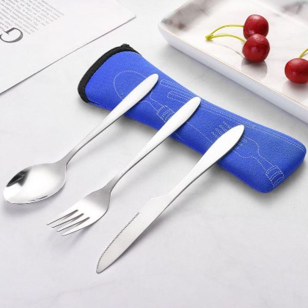 

dinnerware sets 3pcs set portable printed stainless steel spoon fork steak knife travel cutlery tableware with bag