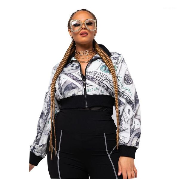 

women's casual jackets female clothing womens designer fashion lapel neck dollar print high waist zipper cardgian coat, Black;brown