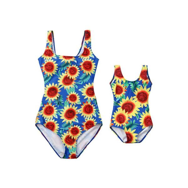 

one-piece suits family matching sunflower swimwear summer one piece bikini bathing clothes mom daughter girl beach brazilian padded swimsuit