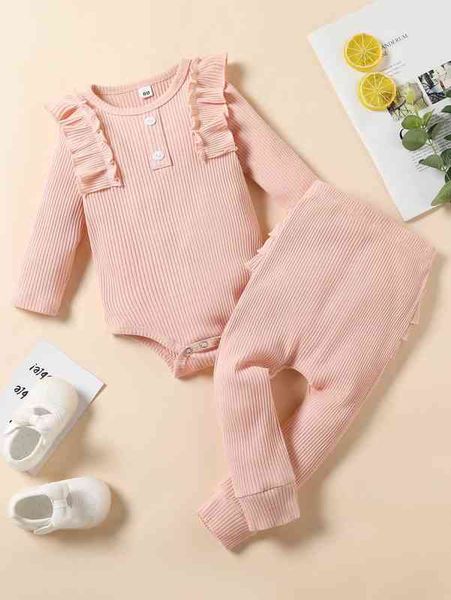 

baby ruffle trim bodysuit & sweatpants she, White