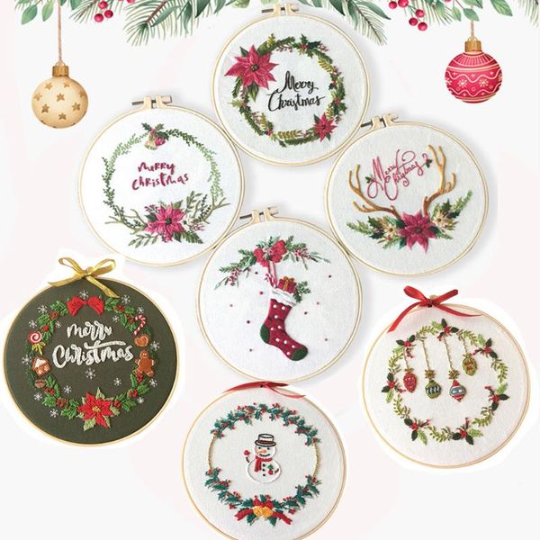 

other arts and crafts christmas diy embroidery starter kit with flower pattern hoop cotton linen cloth thread needlework sewing craft