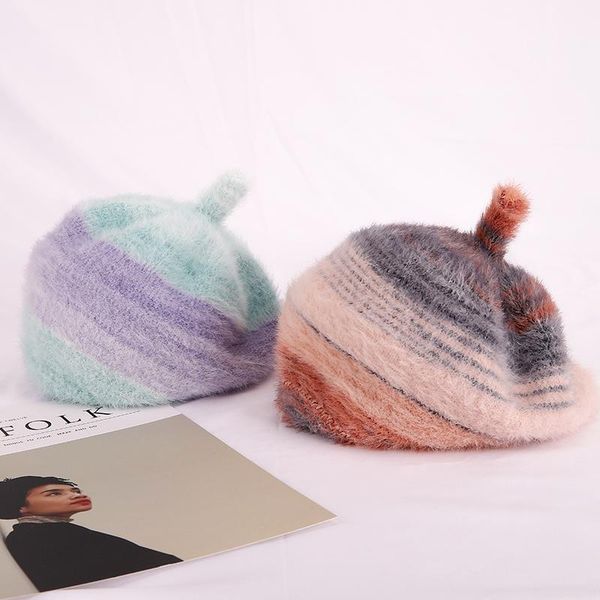 

caps & hats children's patchwork color winter soft beret spring&autumn kid's casual woolen rainbow warm gorras ski, Yellow