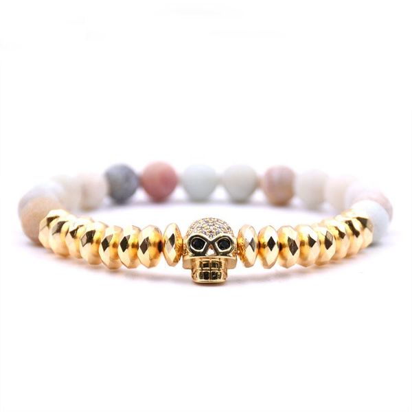 

fashion matte multicolor 8mm stone bracelet pave cz 4 color skull bracelets men&women charm gift creative jewelry beaded, strands, Black