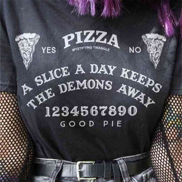 VIP HJN Frauen Pizza Ouija Board T-Shirt Hipster Sommer süße lustige T-Shirt Grunge Goth Kleidung Halloween Hexe Shirt 210406