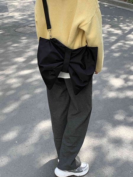

fashion design women canvas shoulder large capacity ladies bowknot crossbody bags portable female casual tote handbags c0508