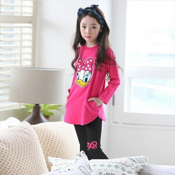 

girl clothes sets long sleeve t shirt pant childrens spring and autumn suit cartoon ducks cotton kids 2 9, White