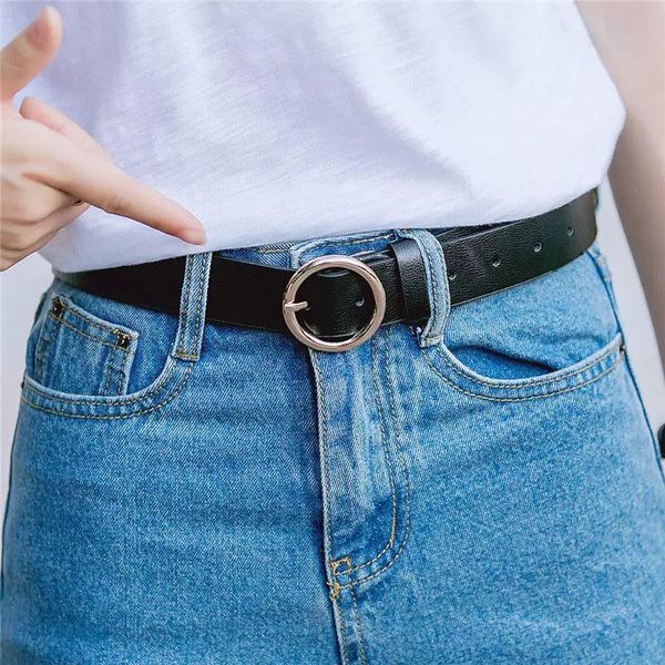 

belts casual pu leather women metal ring buckle ladies waist belt strap white brown black jeans pants female waistband, Black;brown