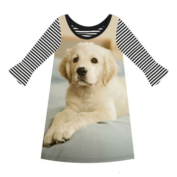 

girl's clothes clothing baby girl dress long sleeve girls stripe dresses kids fashion labrador dog print children 0923, Red;yellow