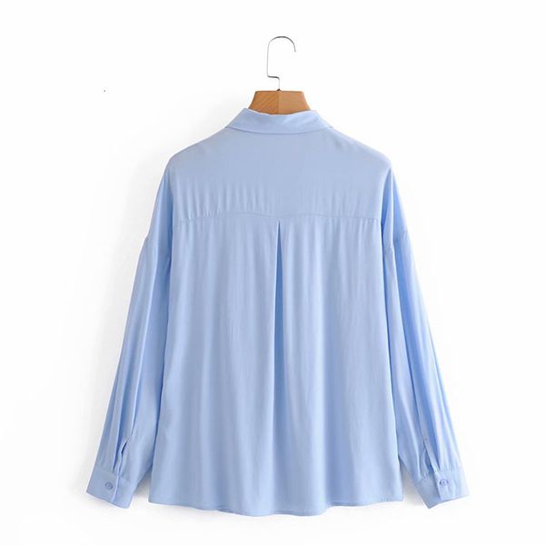 

blouses fashion lapel long sleeve shirt women's vintage blue slim single breasted with pockets chic female, White