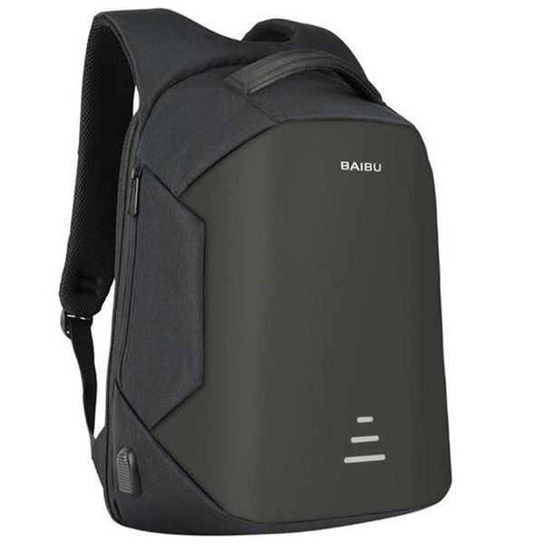

backpack travel men multifunction 15.6 inch lapcomputer bag large anti warning external usb charge waterproof solid