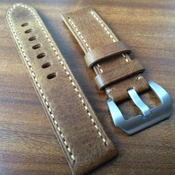 

watch bands handmade retro 20mm 24mm strap upscale genuine leather durable good quality bracelet watchbands brown, Black;brown