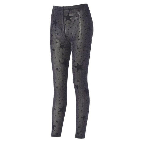

women's leggings see through bling silver thread mesh flocking breathable transparent tights letter printing black pants