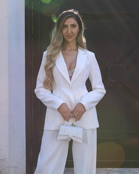 Branco 2021 Mãe da noiva Vestidos Pant Ternos Slim Fit Partido Noite Prom Blazer Ol Outfit Mulheres Smoking (Casaco + Calças)