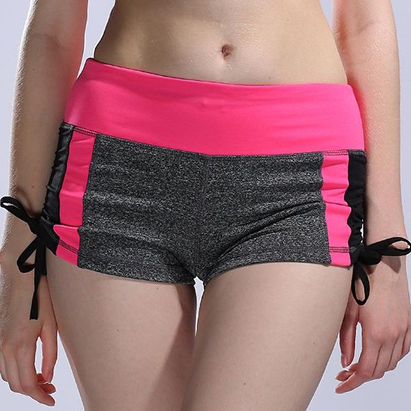 

yoga outfits binand drawstring stitching color women sports shorts high elastic quick-drying breathable gym fitness, White;red