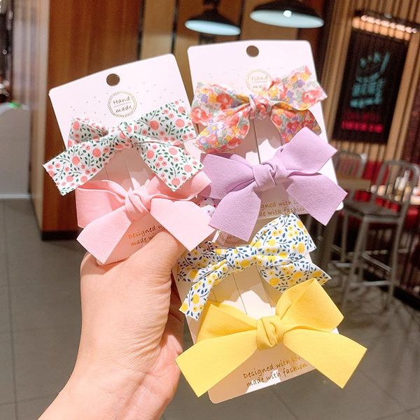 

hair accessories fashion korean style children headwear set girls plaid bow pins cute cartoon clip two-piece, Slivery;white