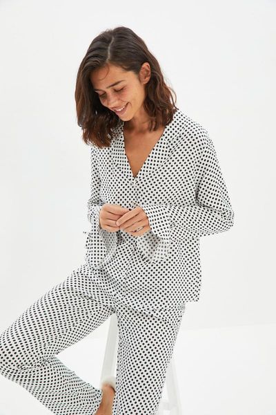

men's sleepwear trendyol polka dot woven viscose pajamas set thmaw22pt0292, Black;brown