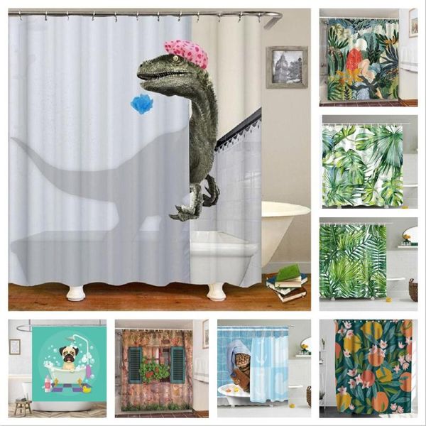 

shower curtains cute animal bath curtain diy waterproof bathroom toilet with hook green plants scenery bathtub for home