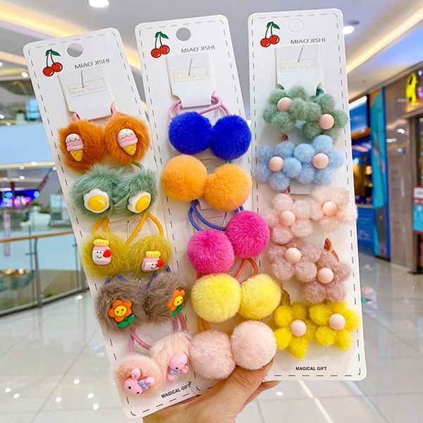 

hair accessories 2/10 pcs/set baby girls cute ball flower cartoon scrunchies rubber band children lovely soft kid, Slivery;white