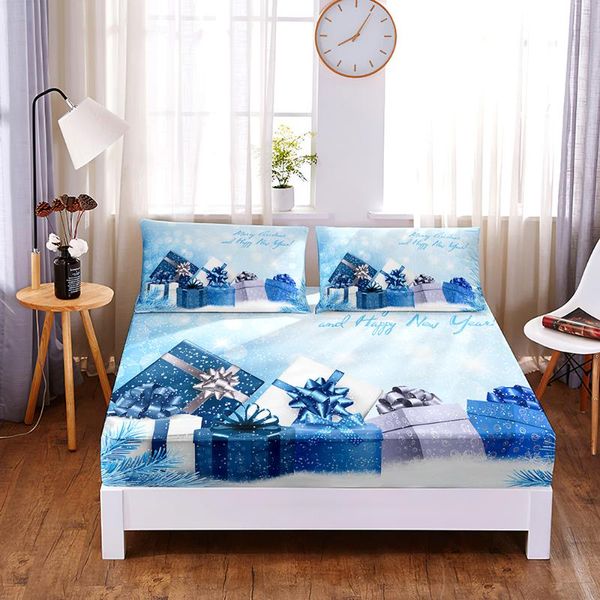

sheets & sets blue gift digital printed 3pc polyester fitted sheet mattress cover four corners with elastic band bed case