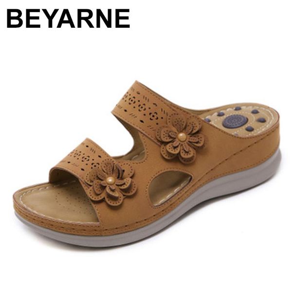 

slippers beyarne summer shoes women fashion bohemian cutout flowers flip flop casual low wedge heel peep toe sandals and, Black