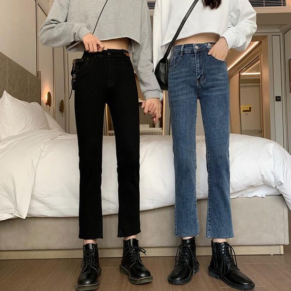 

ya feng high-waisted jeans women's autumn korean version of thin straight pants nine-point, Blue
