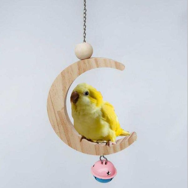 

other bird supplies 2021 parrot swing perch stand toy moon shape hanging hammock bell pet cage wooden training claw feet grinding stick chew