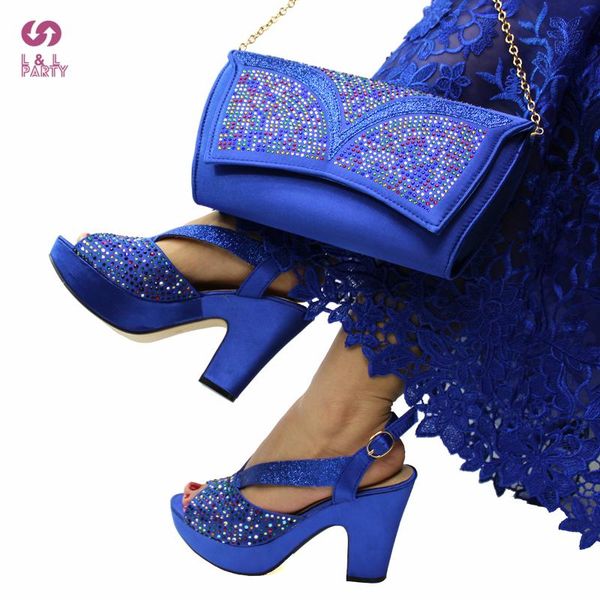 

dress shoes mature style ins italian ladies matching bag in royal blue color elegant women comfortable heels sandals, Black