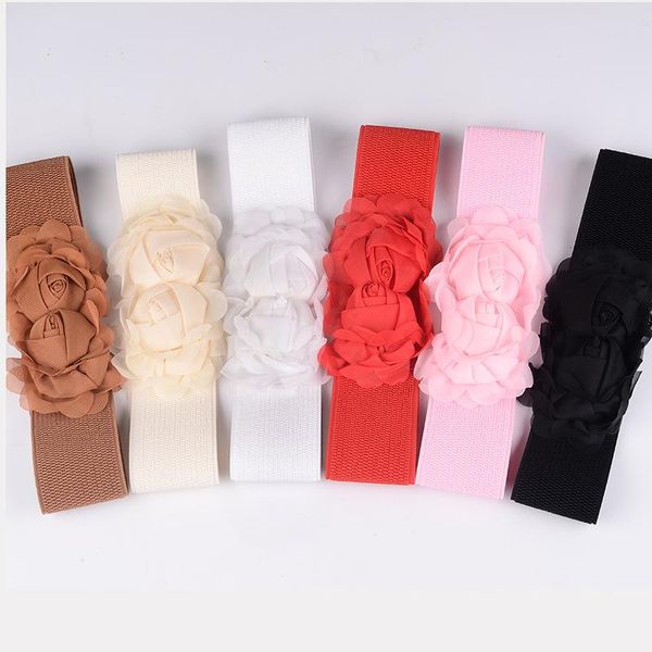 

belts chiffon rose elastic female belt flower waist for women factory direct korean wild wide cummerbunds, Black;brown