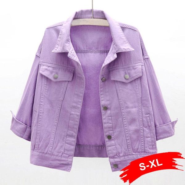 

plus size purple women leisure bomber jeans jackets 2xl candy color casual short denim coats korean chi basic outfits women's, Black;brown