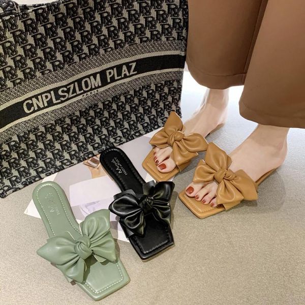 

slippers cool female personality beautiful summer wear web celebrity fashion bow soft bottom massage beach shoes, Black