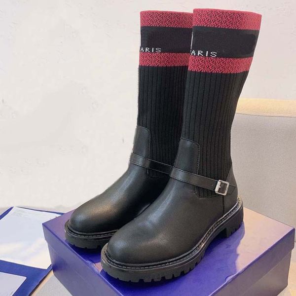 

classic designer boots leather martin knee-high socks boots fashion non-slip rubber outsole luxurious comfort and exquisite motorcycle knee, Black