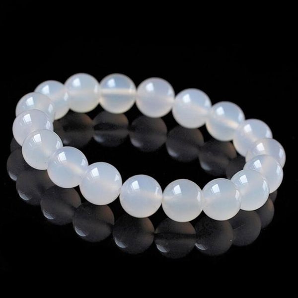 

natural white agate strand bracelets round beads women jewelry 6/8/10/12mm pulseira for men, Black;brown