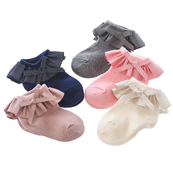 

socks 0-12m born baby lace bow princess girls spring and autumn cotton, Pink;yellow