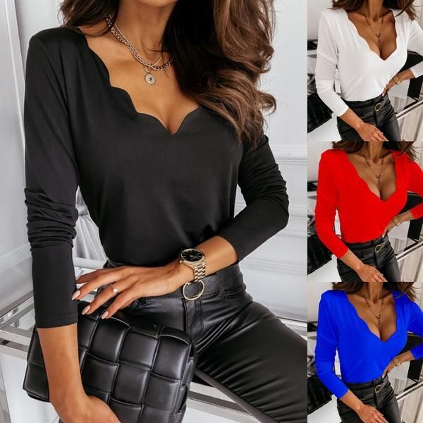 

women's t-shirt womens designer tshirt long sleeve spring autumn v neck tees fashion casual women clothes, White