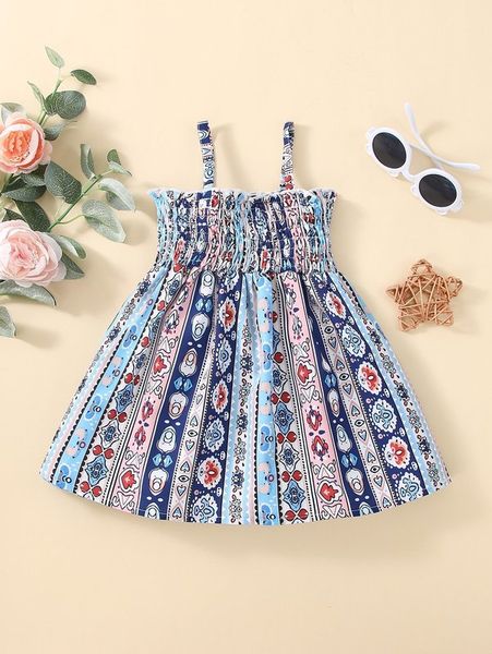 

baby allover print shirred frill trim cami dress she, Red;yellow
