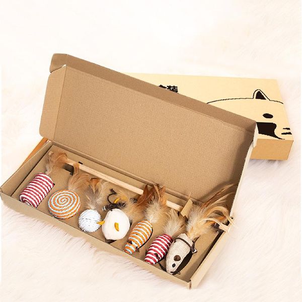 

cat toys pet mouse tease toy kitten interactive catcher stick wooden fish supplies 7 piece set