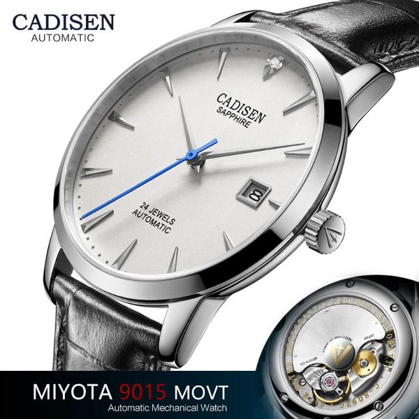 

wristwatches cadisen luxury automatic mechanical watches men brand wristwatch casual leather strap waterproof watch curved sapphire glas, Slivery;brown