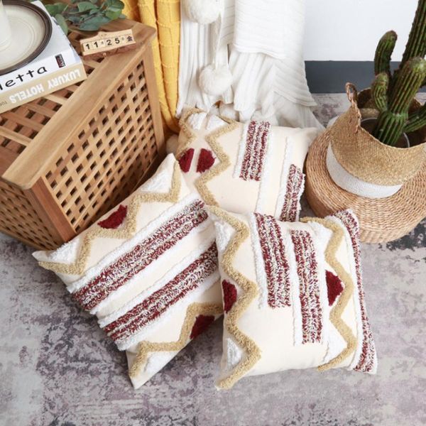 

embroidery tufted cushion cover nordic style throw pillowcase cotton and linen all- home office sofa car soft pillows case cushion/deco cush