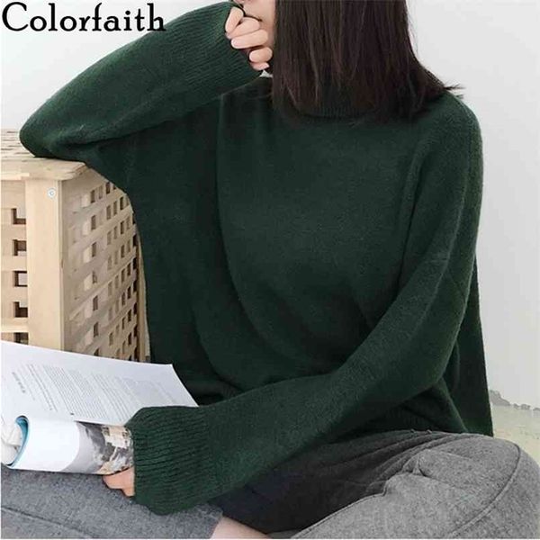 

spring winter women's sweaters warm pullovers turtleneck oversize minimalist knitted vintage lady sw1027 210427, White